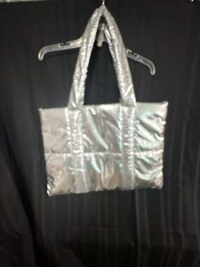 Bath & Body Works Silver Metallic Puffer Tote Bag